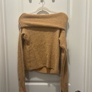 Cozy Tan Off-Shoulder Sweater